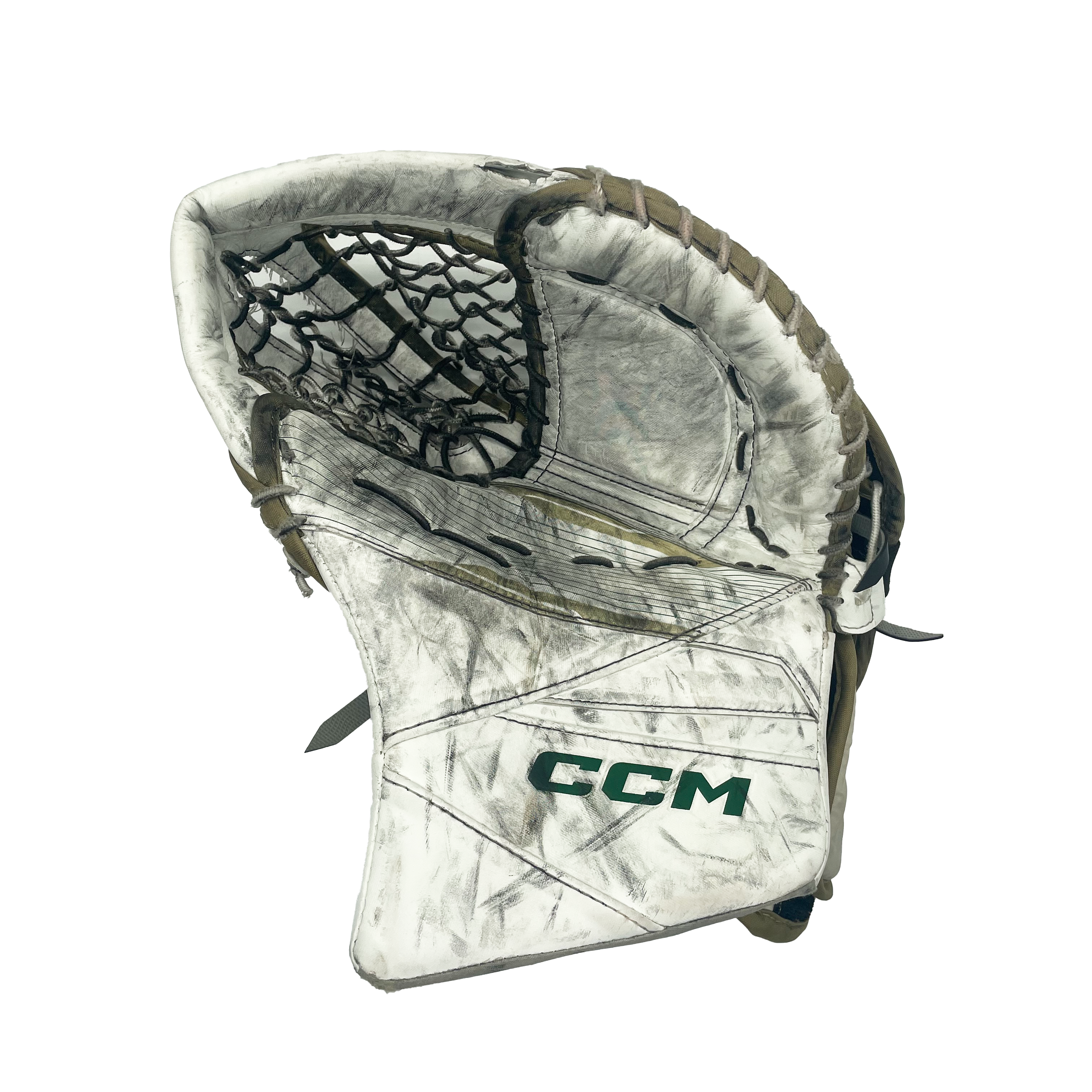 CCM Axis 2 - Gant de gardien de but Pro Stock d'occasion (blanc/vert/or)